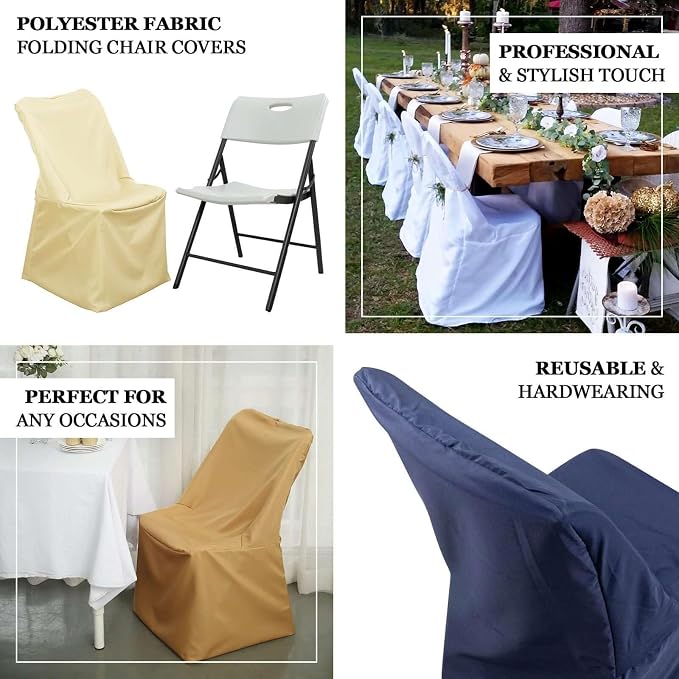 Efavormart 100 PCSBlack Polyester Lifetime Folding Chair Covers, Durable Reusable Chair Covers - Image 4