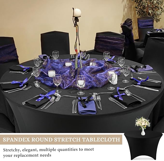Peryiter 15 Pack Spandex Round Tablecloth Fitted Stretch,5 Ft,60inch,Black - Image 3