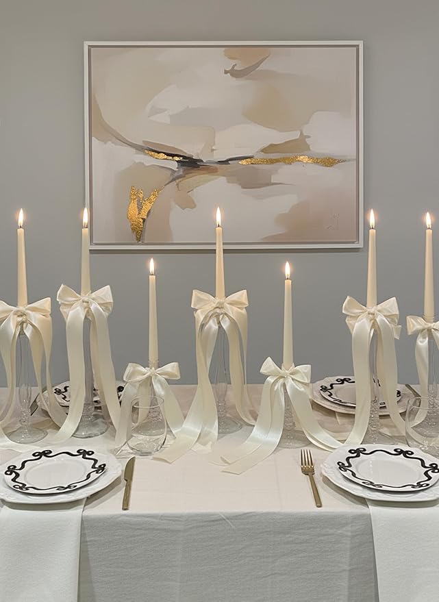 12pk 10" Classic Taper Candles, Ivory, 7-8 Hours Long Burning, Unscented Tall Candlesticks