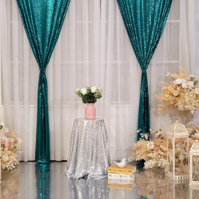 Poise3EHome Teal Sequin Backdrop Curtains, 4 PCS 3FT x 8FT Sequin Panels for Backdrop,Sequence Wedding Party Background Drapes - Image 5