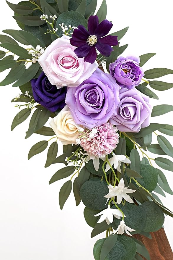 Olalaka Faux Flower Swag Set of 2 for Wedding Welcome Signs Floral Decorations, Purple Wedding Arch Flowers for Wedding Ceremony (Lilac & Purple & Cream) - Image 9