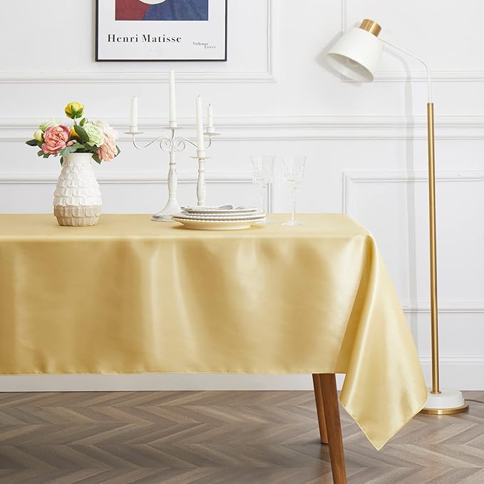 1 Pack Gold Satin Tablecloth, 58 x 102 Inches Rectangle Table Cover,Smooth Fabric Gold Satin Table Cloths,Luxury Silk Tablecloth for Party Wedding Dining Banquet