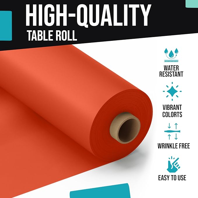 Party Solids Orange Plastic Table Cover Roll Pack of 6, 40" X 100' Table Cloth Plastic Cover Roll - Premium Quality Thick 0.5 MIL Banquet Rolls - Disposable Tablecloth Rolls - Image 4