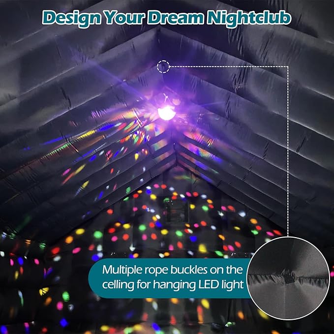 Large Inflatable Night Club Party Tent for Aldult 26FT, Black Oxford Inflatable Building with Blower&Disco Lights, Blow up Large Space Outdoor Events for Birthday, Nightclub, Business(26x20x16ft)