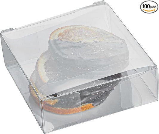 Restaurantware-3.3 x 1.2 Inch Wedding Favor Boxes, 100 Square Transparent Candy Boxes - For Weddings, Baby Showers, And Birthday Parties, Packages Treats Or Gifts, Clear Plastic Party Favor Container, by Restaurantware