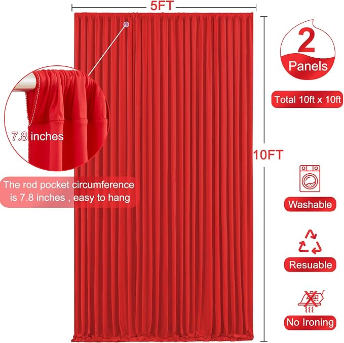 10ft x 10ft Red Backdrop Curtain for Parties Red Wrinkle Free Backdrop Drapes Panels for Wedding Baby Shower Birthday Photo Photography Christmas Polyester Fabric Background Decoration - Image 6