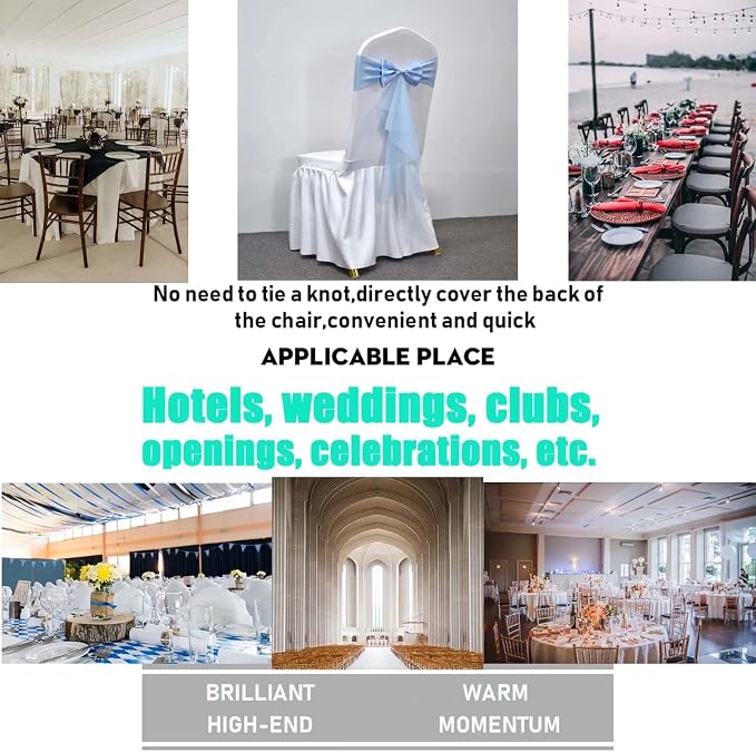 Polyester Stretch Chair Sashes Bands Organza Chair Sash Bows Spandex Bows for Party Birthday Hotel Romantic Wedding Banquets Decoration (Azure 20 PCS) - Image 2