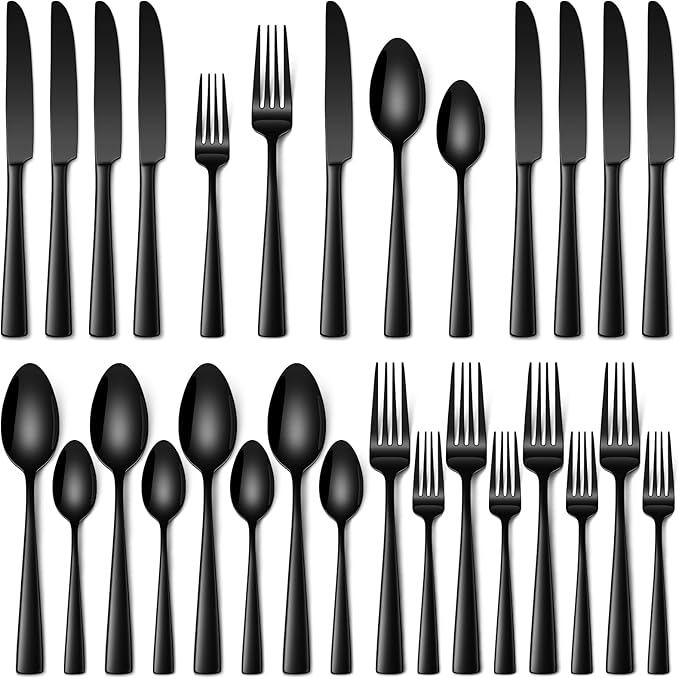 Stapava 20 Pcs Black Silverware Set, Food-Grade Stainless Steel Flatware Set for 4 Mirror Polished Cutlery Utensil Sets Include Dinner Knives Spoons and Forks Set Dishwasher Safe for Home Restaurant