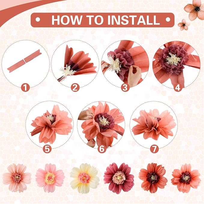 Crowye 12 Pcs Large Tissue Paper Flower Decor,20'' 31.5'',Vintage Color | Giant Craft Crepe Paper Flower, Colorful, for Wall Decorations Backdrop Mexican Wedding Birthday Carnival School Party - Image 3