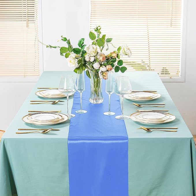 SI Pack of 5 Wedding 12 x 108 inch Satin Table Runner for Wedding, Decorations for Graduations, Engagements, Birthday Parties, Banquets, Runners fit Rectangle, Round Table - Steel Blue - Image 4