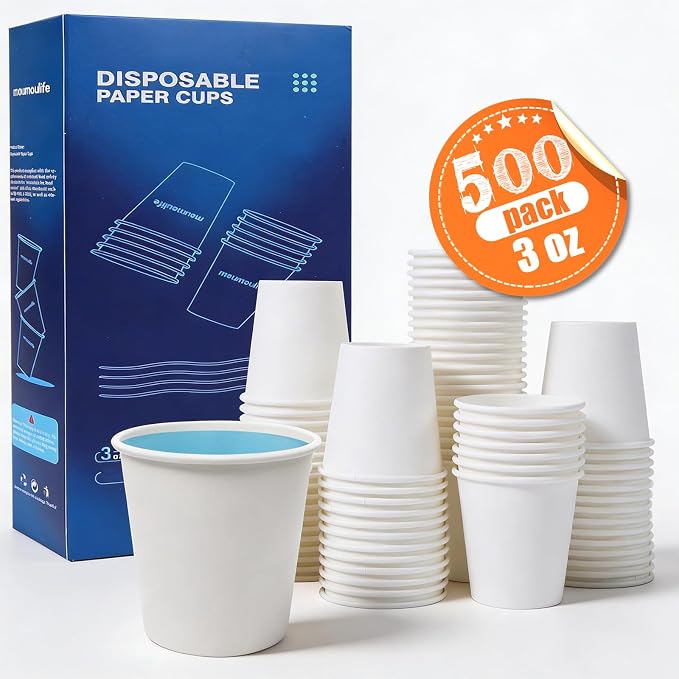 MOUMOULIFE Disposable Paper Coffee Cups 3 oz 500 Count, Bathroom Cups, Small Mouthwash Cups, White Coffee Cups, MiniCups for Bathroom, Party, Office - Image 2