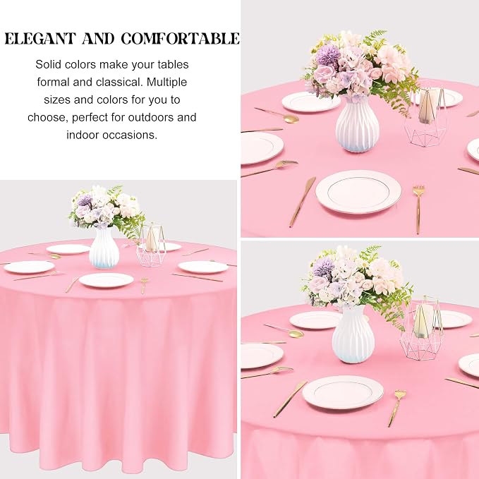 4 Pack 70 Inch Pink Polyester Round Table Cloth Washable Decorative Fabric Table Covers for Wedding Dining Table Buffet Parties Banquet Decor - Image 3