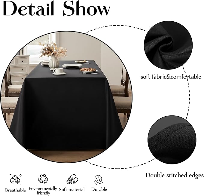 6 Pack Black Rectangle Tablecloths 90x132 Inch for 6ft Tables | Washable Decorative Linen Polyester Table Cover for Dining Tables, Banquets Buffets Parties and Weddings - Image 4