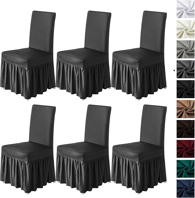 molasofa Chair Covers for Dining Room Set of 6 Stretch Chair Slipcovers with Skirt for Kitchen Seat Protectors Wedding Banquet Decor Kids Pets Spandex Fabric Washable (6pcs, Dark Grey) by Molasofa
