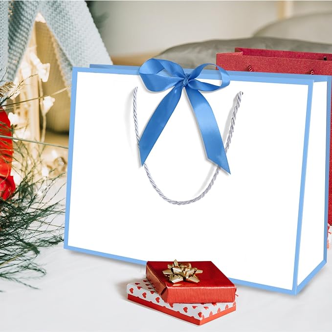 5 | 12 | 25 | 50 Pack Gift Bag with Bow Ribbon Horizontal Paper Gift Bags Bulk for Women Men,with Handles for Birthday Wedding Bridesmaid Party Favor Shopping Retail Gift Sacks (Sky blue, 11x4x8 Inch (Pack of 25)) - Image 5