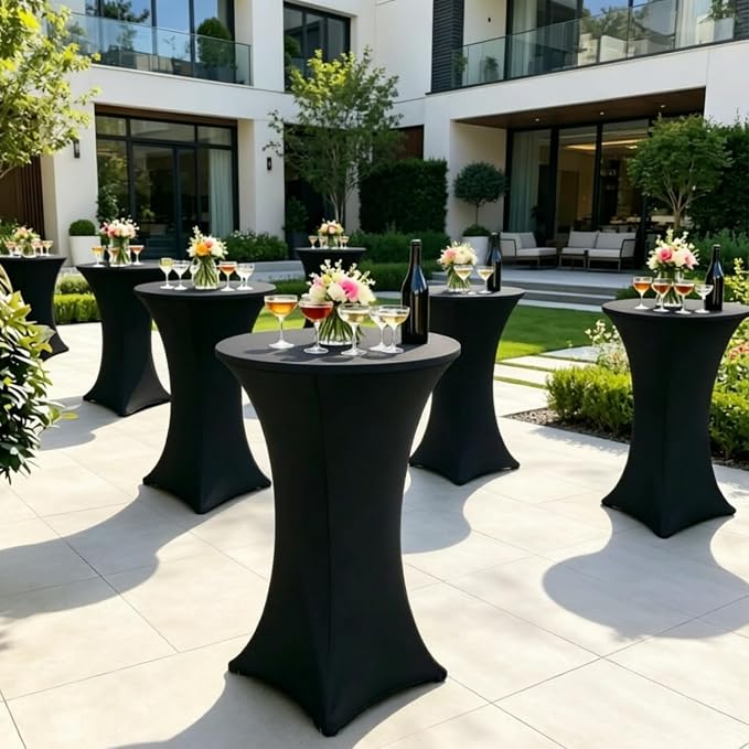 8 Pack High Top Cocktail Table Covers Black 32x43 Inch Fitted Stretch Round Cocktail Table Tablecloths Spandex Round High Top Table Cloths for Bar Party Wedding Banquet Event - Image 3
