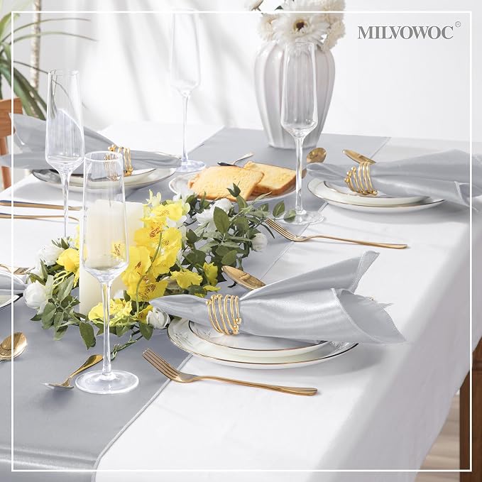 MILVOWOC Square Silver Satin Napkins, 20 x 20 Inch, 72 Pack | Soft Silk, Smooth Decorative, Washable & Reusable, For Weddings Dinner Restaurant Party - Image 2