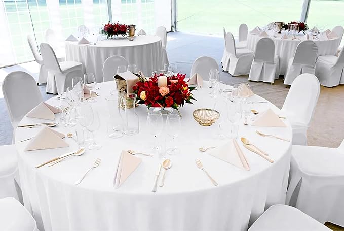 12 Packs 108 Inch White Round Polyester Tablecloths | Table Cover for Round Tables, Stain and Wrinkle Resistant Washable Table Cloth, Perfect for Wedding Banquet Parties - Image 7
