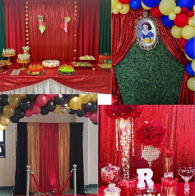Red Sequin Curtains 2FTx8FT 4 Panels - Image 3