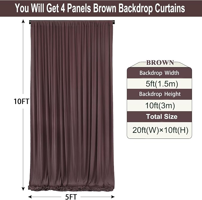 NSSONBEN 20ft×10ft Wrinkle Free Brown Backdrop Curtain for Parties, 4 Panels 5×10ft Soft Silky Polyester Umber Backdrop Drapes for Teddy Bear Bee Birthday Baby Party Wedding Photography - Image 3