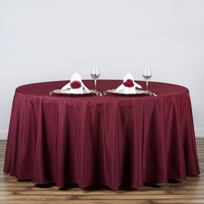 6 pcs 132 inch Burgundy Round Polyester Tablecloths Fabric Table Cover Linens | 132" Washable Fabric Table Cloth Covers for Party Wedding Reception Buffet Events Catering Dining Kitchen Dining - Image 8