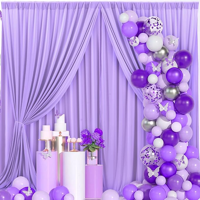 10x10ft Lavender Backdrop Curtains for Parties, 2 Panels 5x10ft Wrinkle-Free Polyester Background Curtains for Wedding, Birthday, Baby Shower,Graduation, Decorations - Image 2
