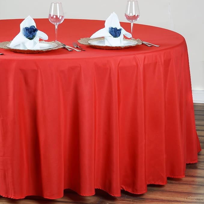 10 pcs 120 inch Red Round Tablecloths Fabric Table Cover Linens | 120" Washable Fabric Table Cloth Covers for Wedding Party Polyester Reception Buffet Events Catering Dining Events Kitchen Dining - Image 6