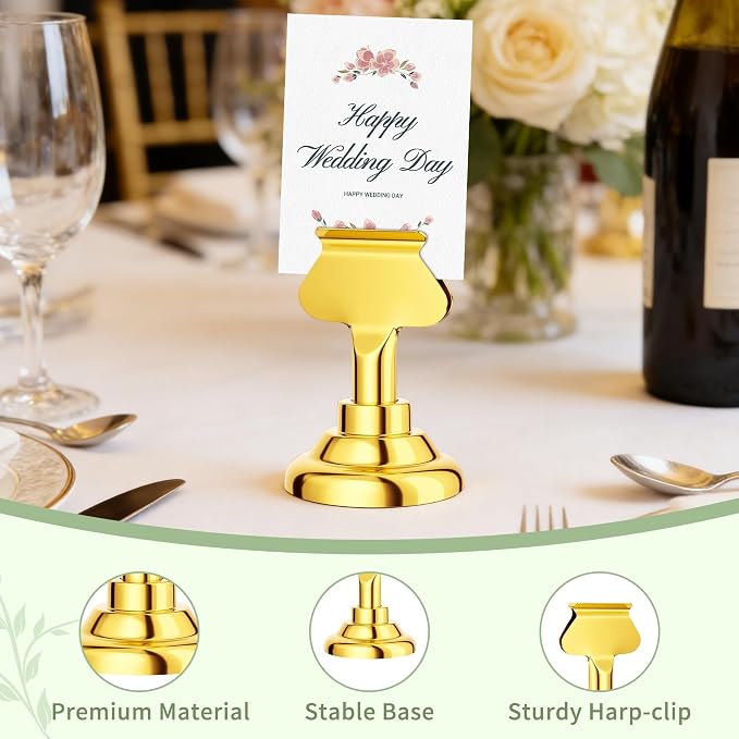 Urban Deco 24 Pieces Table Card Holder Place Card Holders 1.7 inches Gold Steel Card Holders for Photos, Food Signs, Memo Notes, Weddings, Restaurants, Birthday(Gold 24PK) - Image 3
