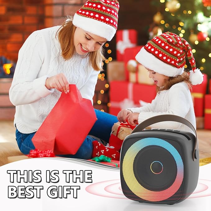 Karaoke Machine 2 Microphones for Home Party with Phone Holder, Wireless Portable Bluetooth Speaker with Dynamic Lights for Kids Adults Mini Voice Changer Mic Speaker Set for Christmas Girls