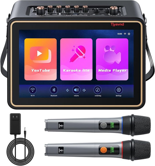 Smart Karaoke Machine with Lyrics Display, 12.1 Inch IPS Touch Screen, Two Wireless Microphones, Portable Bluetooth Speaker PA System for Home Outdoor Party (Large)