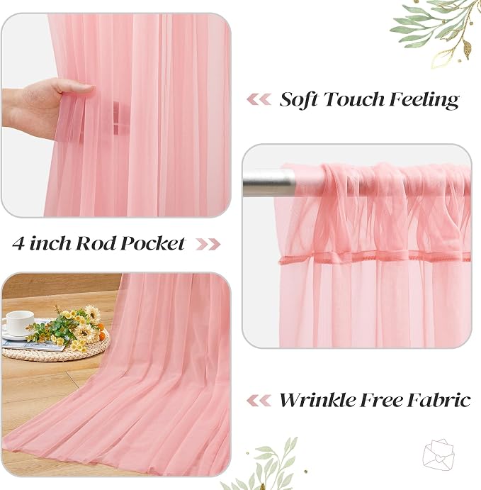 10ft x 8ft Dusty Rose Backdrop Curtain with Lights String for Parties, Sheer Tulle Wedding Photo Backdrops Drapes for Baby Shower Birthday Party Decorations Background for Photography - Image 4
