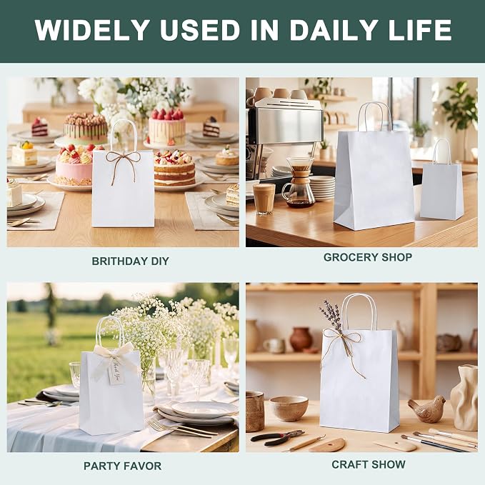 METRONIC Large White Paper Gift Bags 16x6x12 Inches 400 Pack | Large Shopping Bags with Handles,Heavy Duty Paper Sacks Recycled for Christmas,Boutique,Party Favor,Goodie,Retail Business - Image 5