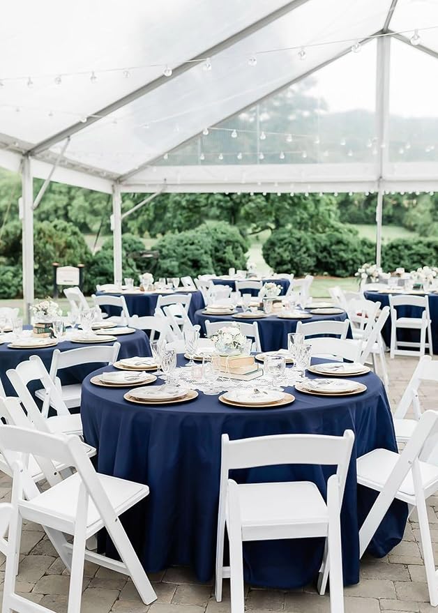 fani 10 Packs Navy Blue Round Tablecloth - 90 Inch, Polyester | Table Cloth for Round Tables, Washable Fabric, TableCovers for Wedding, Party, Banquet, Dining Tables, Camping - Image 6