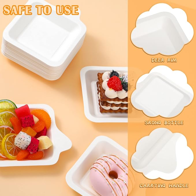 Remerry 600 Pcs Small Paper Plates Bulk for Dessert, 4.45 x 5.24 Inch | White Paper Disposable Plates Square Party Cake Snack Sugarcane Bagasse Fiber Wedding Birthday Dinner Graduation Pet Feeding - Image 3