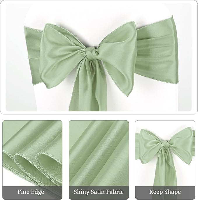 Pesonlook 50 Pcs Sage Green Satin Chair Sashes Ties, 7×108inch | Satin Chair Sashes Bows Chair Cover Back Tie Supplies for Wedding Reception Events Banquets Party, Hotel Event, Chairs Decor - Image 3