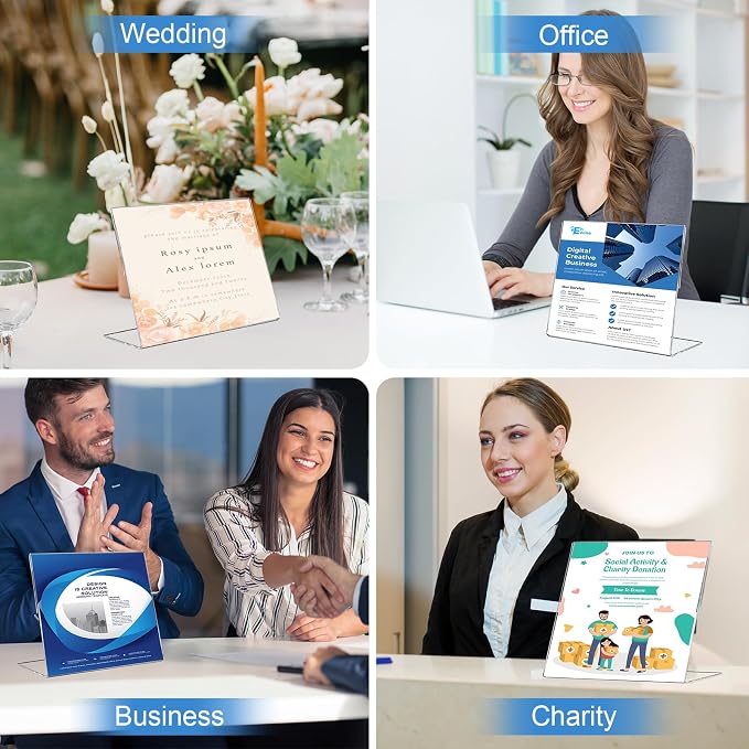 EHWINE 6 Pack 8.5 x 11 Acrylic Sign Holder Horizontal, Clear Plastic Signs Display Stand, Slanted Back Paper Holder Stand up Table Top Sign Holders Flyer Stand Frames for Office Business Store - Image 7