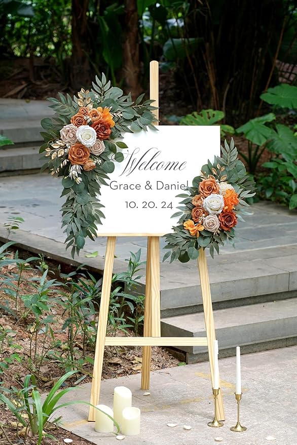 Olalaka Artificial Flower Swag Set of 2 for Wedding Welcome Signs Floral Decorations, Burnt Orange Wedding Arch Flowers for Wedding Ceremony - Image 2