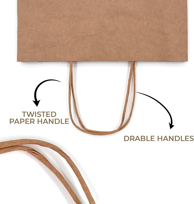 JET PAPER BAGS - 10”x5”x10” Inch [100 Pcs] Brown Paper Bags with Handles Prime for Takeout, Grocery, Goody, Retail, Party, Gifts, Weddings - Recyclable Kraft Paper Gift Bags with Handles - Image 7