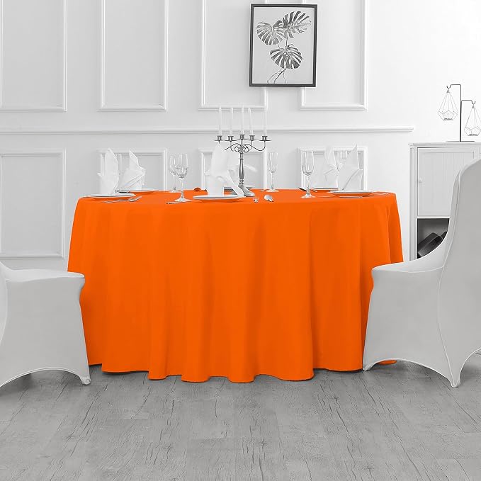Fokitut 2 Pack Waterproof Round Tablecloth, 90 Inch, Stain Resistant and Wrinkle Polyester Table Cloth, Fabric Table Cover for Kitchen Dining, Wedding, Party, Holiday Dinner-Orange - Image 5