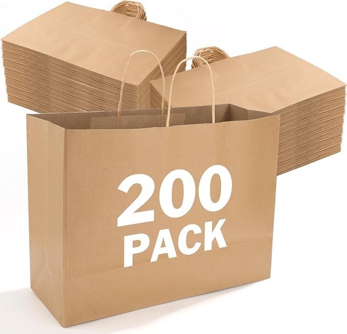 XPCARE Large Brown Paper Bags, 200 Pcs 16x6x12 Paper Gift Bags with Handles | Medium Paper Bags with Handles Bulk Retail Kraft Paper Bag Gift Bag for Wedding Party Shopping by XPCARE