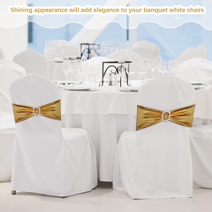 CHENGU 150 Pcs Glossy Gold Chair Sashes with Buckle, Stretch Bands - Image 6
