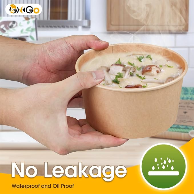 Ginkgo 90 Count 30 oz Extra Large Disposable Paper Bowls | Leak Proof, Heavy Duty Hot Soup Bowls Bulk for Ice Cream, Hot Soup, Salads, Dessert, Cereals, Cat and Dog Pet Bowls - Image 2