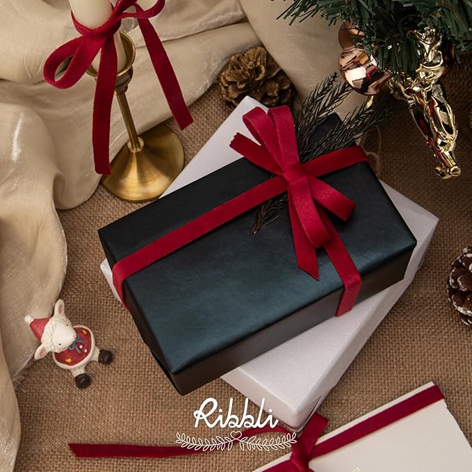 Ribbli Vintage Red Velvet Ribbon Double Faced 1/2 Inch 10-Yard Spool Red Ribbon Use for Christmas Tree Ornaments Gift Wrapping Wreath Decoration Wedding Boutonnieres