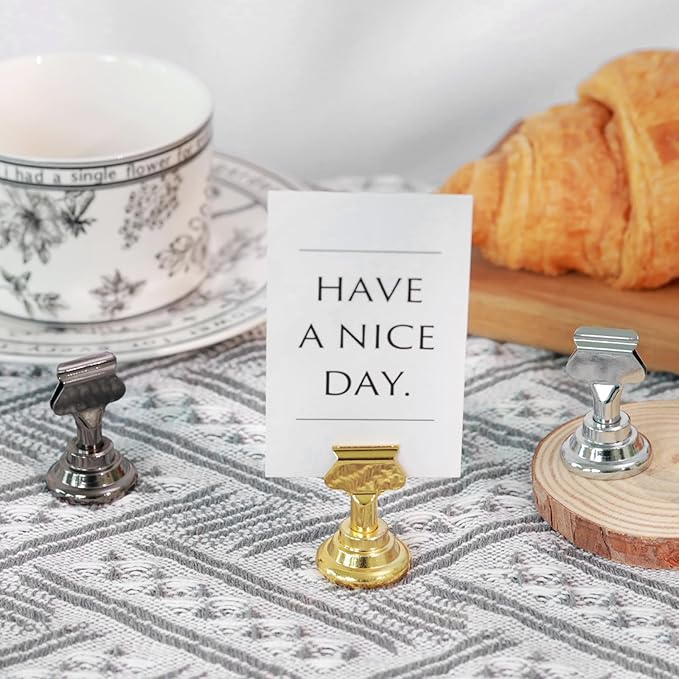 Urban Deco 36 Pieces Table Card Holder Place Card Holders 1.7 inches Gold Steel Card Holders for Photos, Food Signs, Memo Notes, Weddings, Restaurants, Birthdays(Gold 36PK)