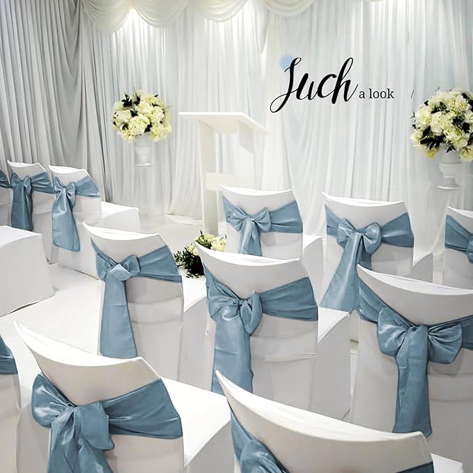 Pesonlook 50 Pcs Dusty Blue Satin Chair Sashes Ties, 7×108inch | Satin Chair Sashes Bows Chair Cover Back Tie Supplies for Wedding Reception Events Banquets Party, Hotel Event, Chairs Decor - Image 7