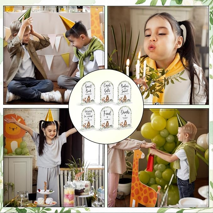 6 Pcs Woodland Baby in Bloom Shower Decorations, Baby Shower Sign, Newborn Gifts, Cards and Gifts Signs, Modern Arched Acrylic Table Top Signs With Stand for Birthday Party Decorations (White)