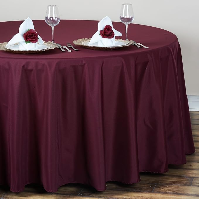 6 pcs 132 inch Burgundy Round Polyester Tablecloths Fabric Table Cover Linens | 132" Washable Fabric Table Cloth Covers for Party Wedding Reception Buffet Events Catering Dining Kitchen Dining - Image 2