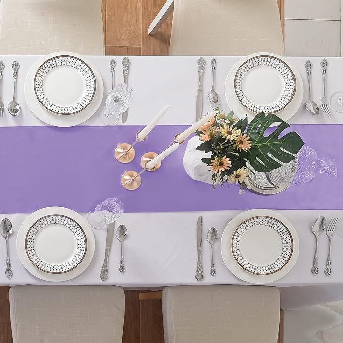 12Pack Table Runner 12 x 108 Inches Satin Silk Table Runner for Wedding, Birthday Party, Banquets, Graduations Decoration, fit Rectange and Round Table-Lavender - Image 4