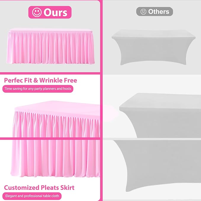 Wish Care 6 Pack Pink Rectangle Table Clothes for 8 Foot Tables, Polyester Fitted Tablecloths 8ft Stretch Table Cover for Wedding, Birthday, Parties, Trade Show, Craft Show - Image 4