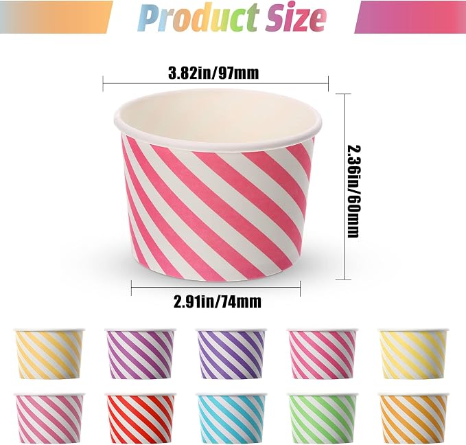 500 Pcs Paper Ice Cream Cups, 8 oz Disposable Dessert Sundae Bowls Frozen Yogurt Twill Snack Soup Hot Cold Food Paper Cups for New Year, Birthday, Wedding, Baby Shower, Party Supplies, Multicolor - Image 2